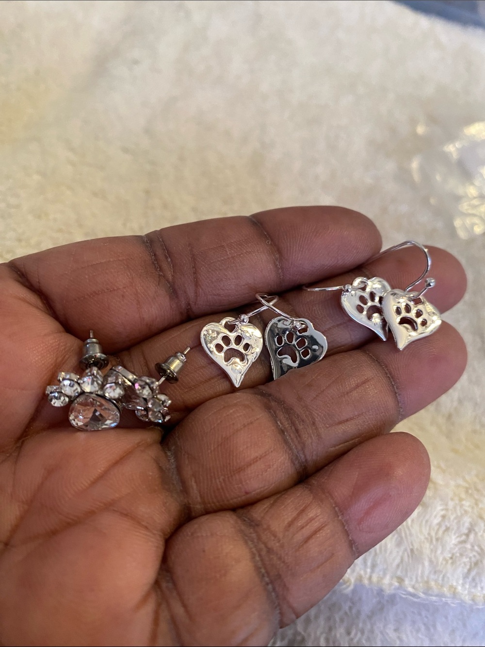 Silver Heart Paw Print Dangle Earrings and stud - Silver